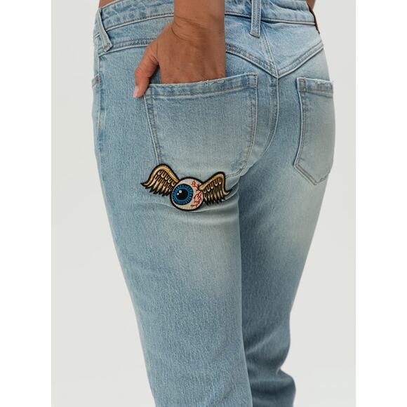 NWT Y2K Von Dutch Low Rise Bootcut patch Embroidered Jeans size 27. - Picture 6 of 15